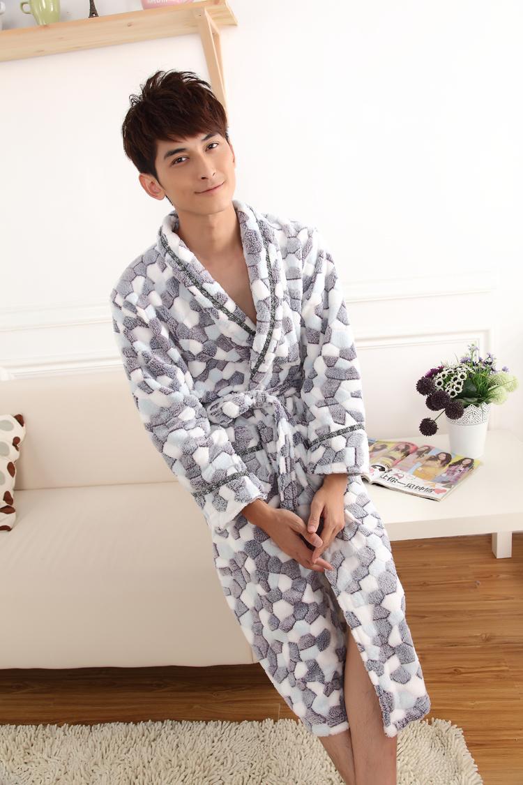 Geometry male thickening coral fleece robe bathrobes male sleepwear lounge autumn and winter