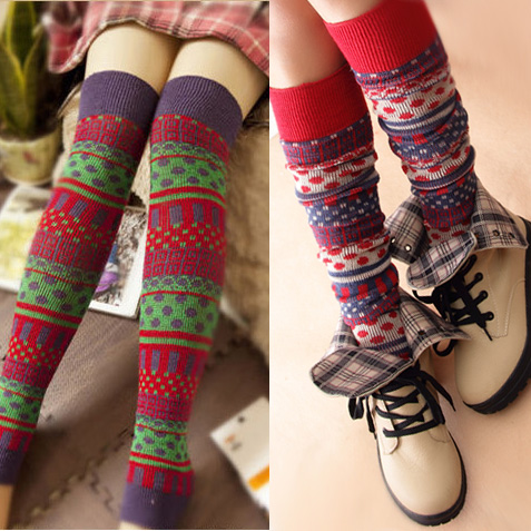 geometry massed ankle sock boot covers female autumn and winter over-the-knee ankle sock knitted yarn