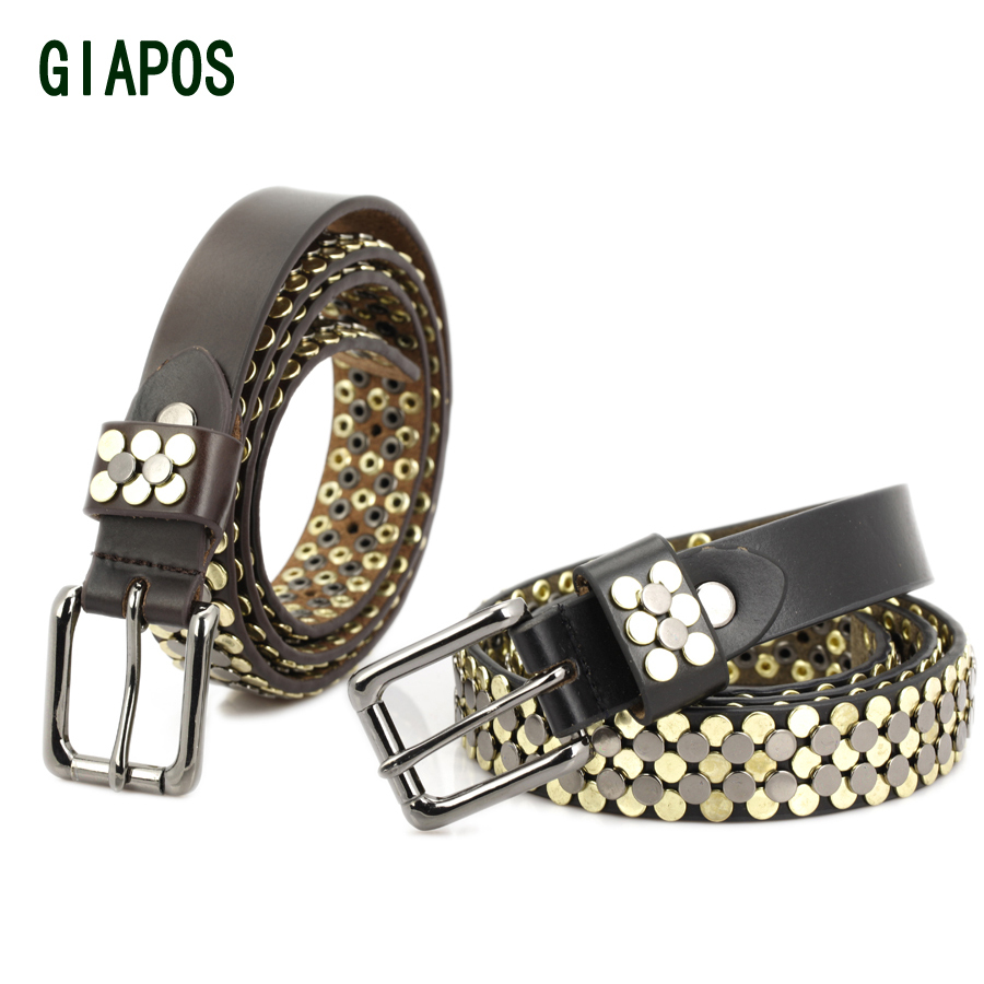 Giapos women's belt all-match genuine leather rivet female strap