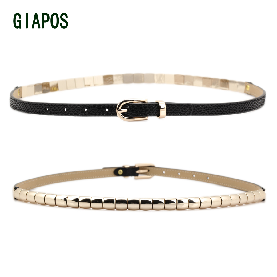 Giapos women's genuine leather cowhide quality metal patchwork fashionable casual belt strap female