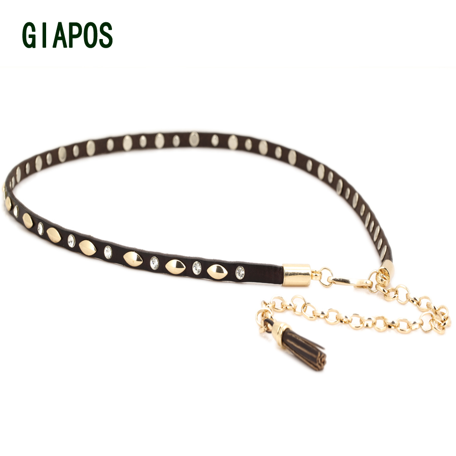 Giapos women's rivets fashionable casual belly chain genuine leather cowhide belt strap women's