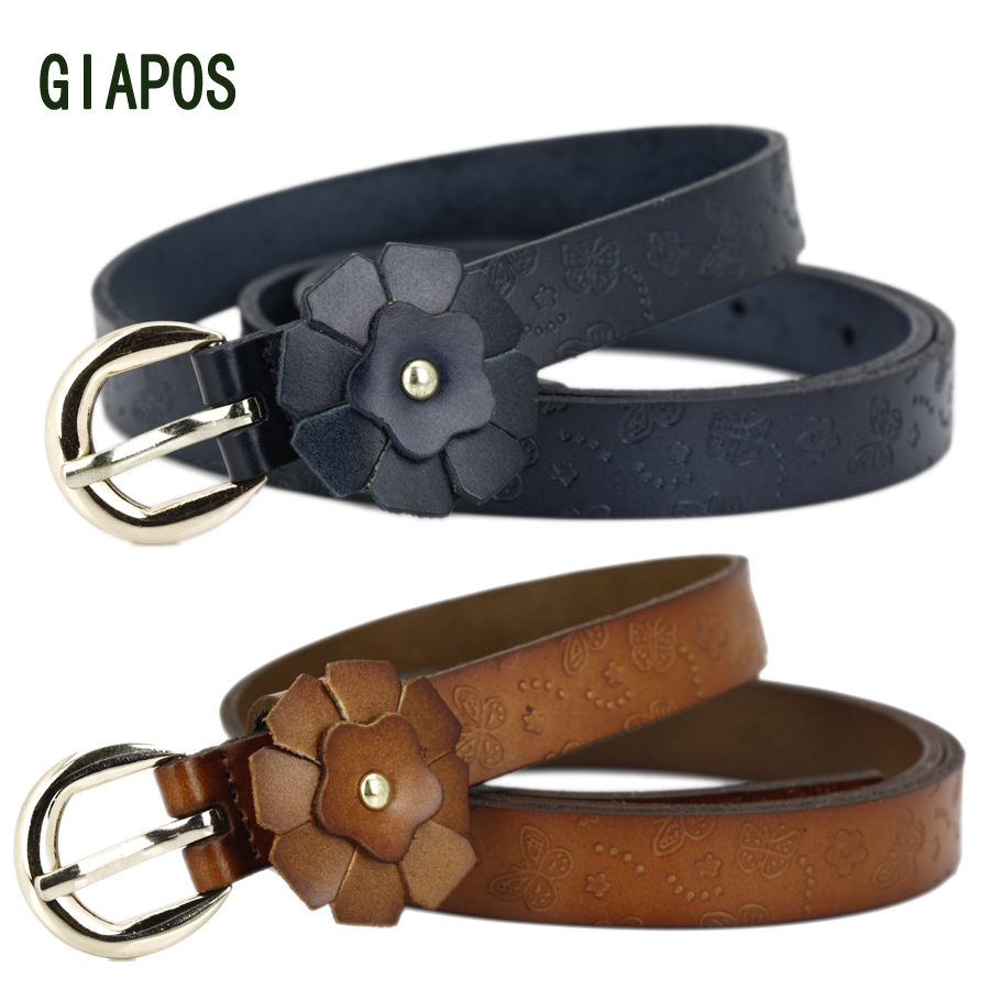 Giapos Women strap thin all-match belt fashion genuine cowhide leather belt female vintage