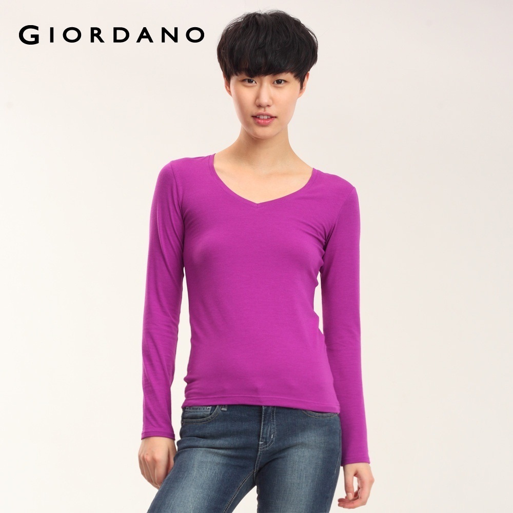 GIORDANO women's g-warmer intelligent V-neck long-sleeve underwear 01511504