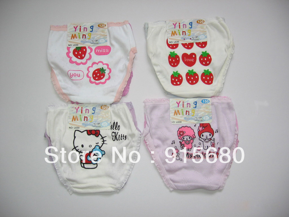 Girl Triangle Cartoon Briefs Underewear Pants With Stawberry Hello Kitty Dora Etc Print 12Pcs A Lot  Size from 90 to 140Cm