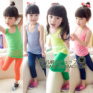 Girls clothing baby child candy color shining basic sleeveless T-shirt 981 tank