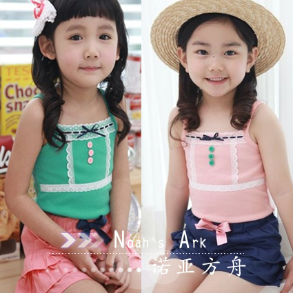 Girls summer clothing lace spaghetti strap T-shirt sleeveless vest xy116