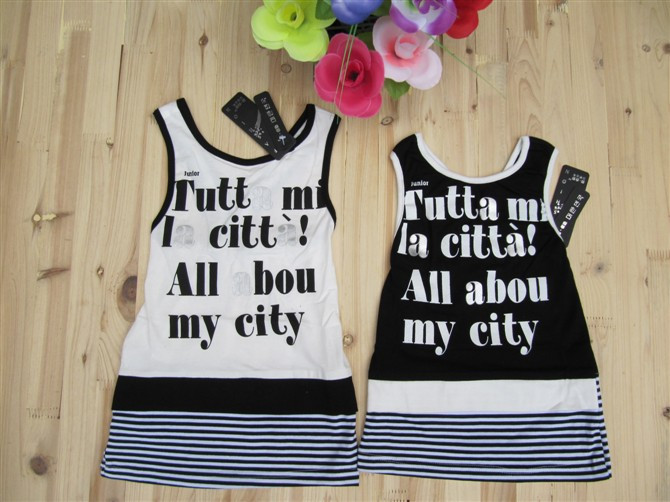 Girls summer clothing long design sleeveless T-shirt letter print 1054