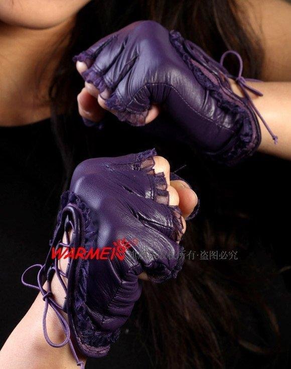 Global EMS free shipping : ladies Sheepskin leather half sport gloves made of lovely  driving gloves Lace Gloves color