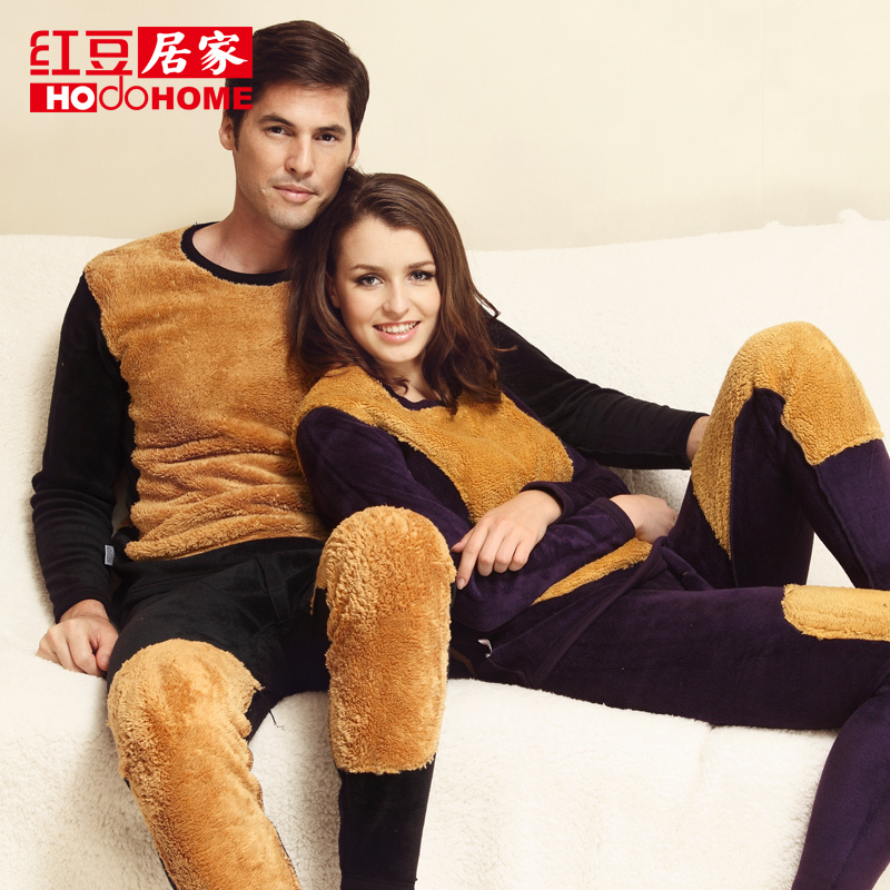 Globalsources at home berber fleece golden flower thermal underwear lovers thickening plus velvet bamboo charcoal fiber thermal