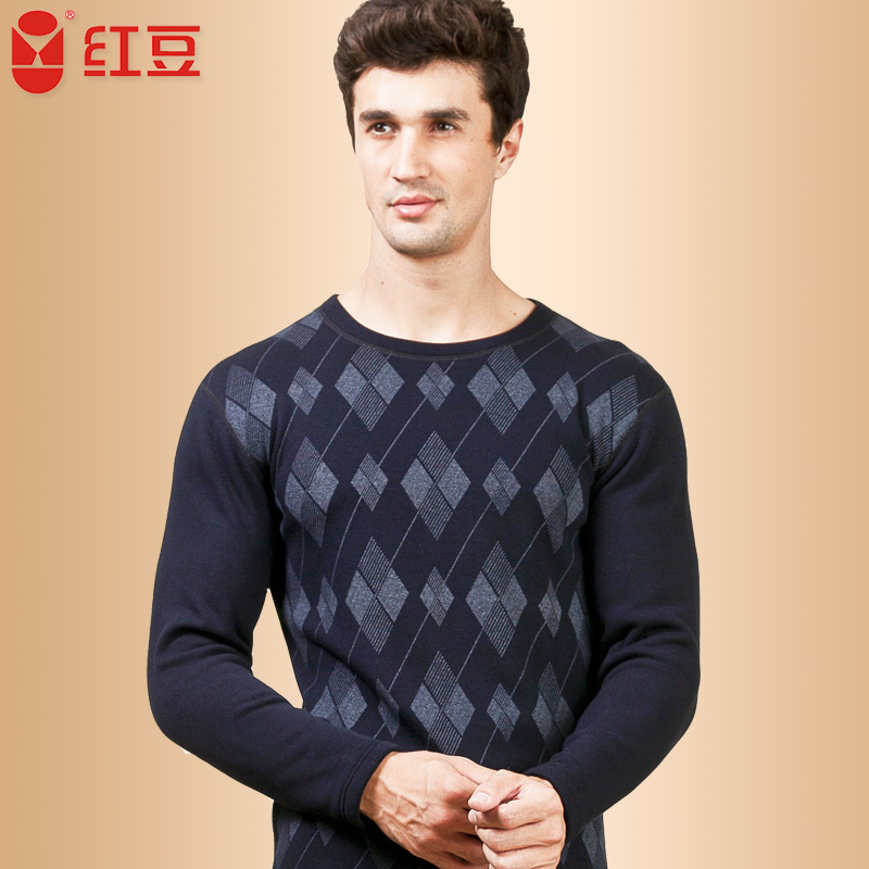 Globalsources male business casual dimond plaid print plus velvet thickening thermal underwear set Free Shipping