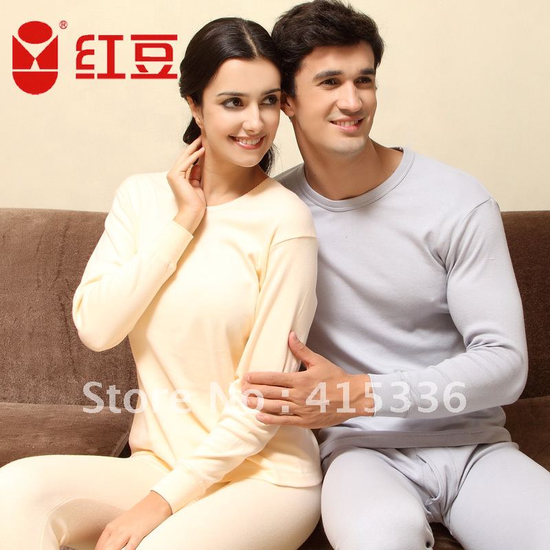 Globalsources thermal underwear full 100% cotton thin long johns long johns male women's low o-neck lovers basic cotton sweater