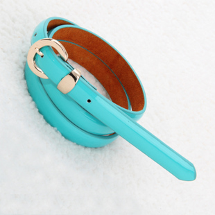 Glossy japanned leather thin belt female round buckle all-match thin belt decoration belt