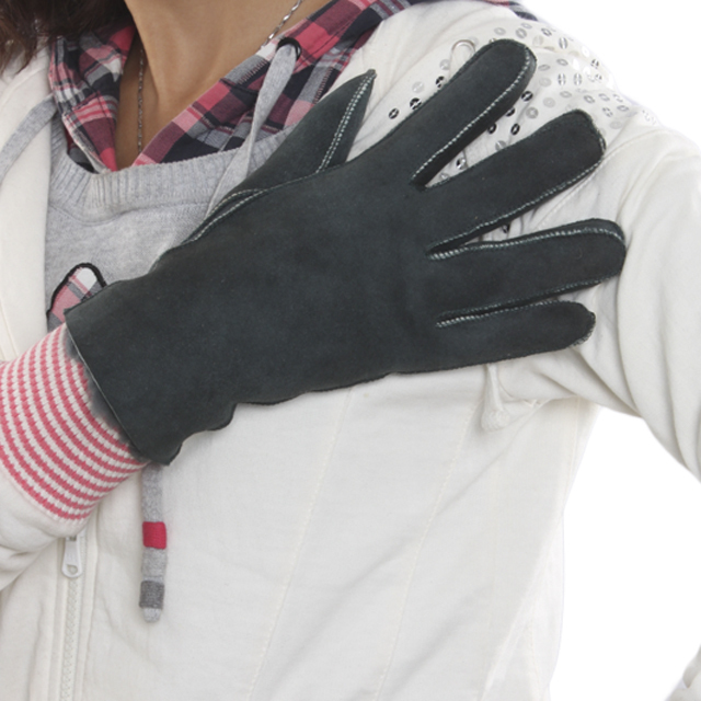 Gloves Free Shipping Winter women's thermal warm glove winter women genuine leather wool and fur in one New Year Gift