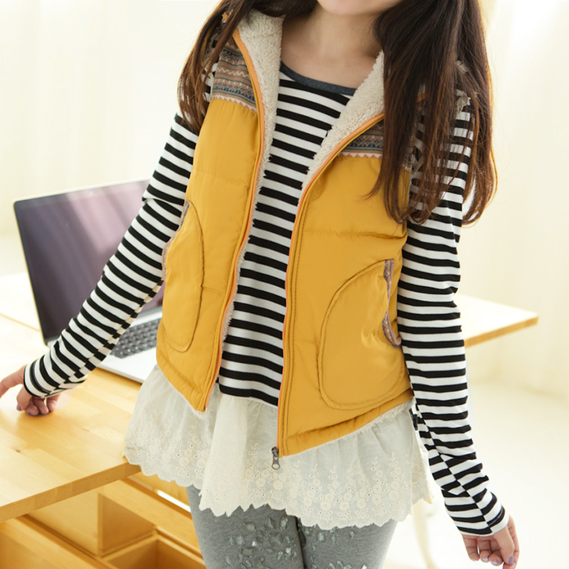 Glutinous rice balls national trend plus velvet berber fleece vest outerwear female mj005