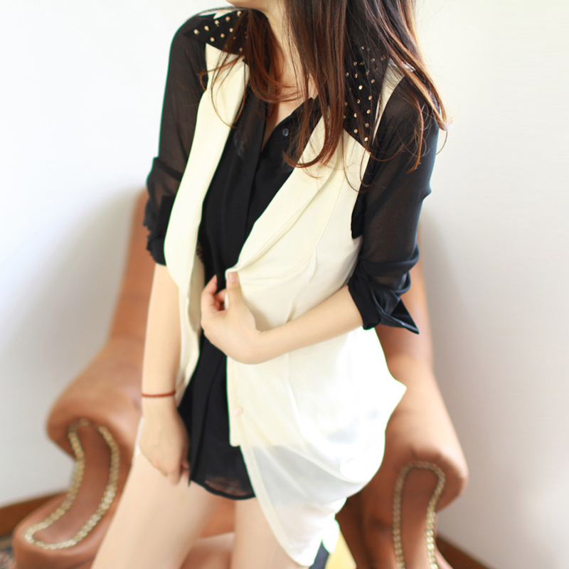 Glutinous rice balls summer casual all-match elegant chiffon patchwork vest female mj001