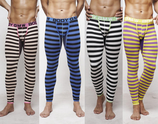 Gmw low-waist sexy male long johns modal stripe legging ankle length trousers