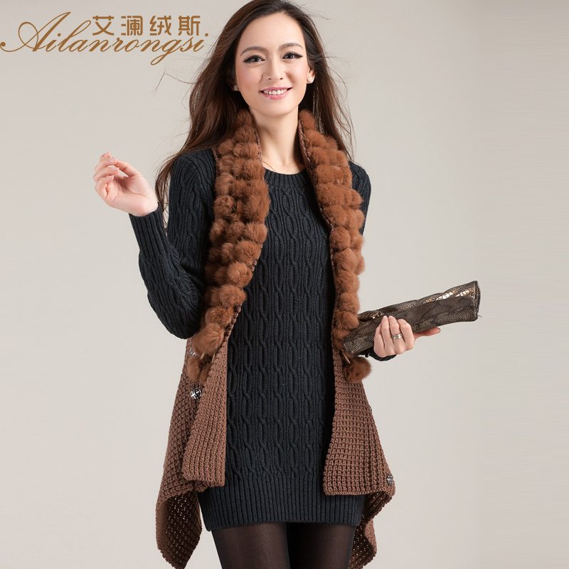 Goatswool 2012 winter women's medium-long fur collar vest cape waistcoat sweater cardigan female