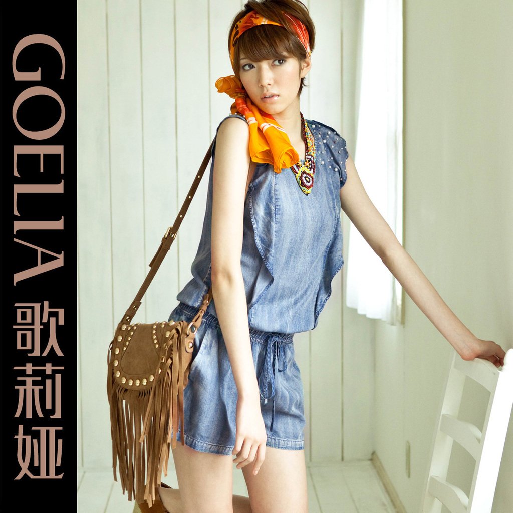 GOELIA goelia 2012 denim beading jumpsuit shorts 24r1e520