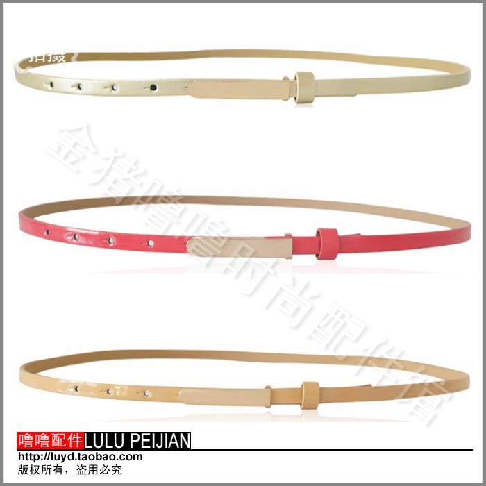 Gold buckle slender thin all-match belt women's japanned leather strap fashion belt decoration belt