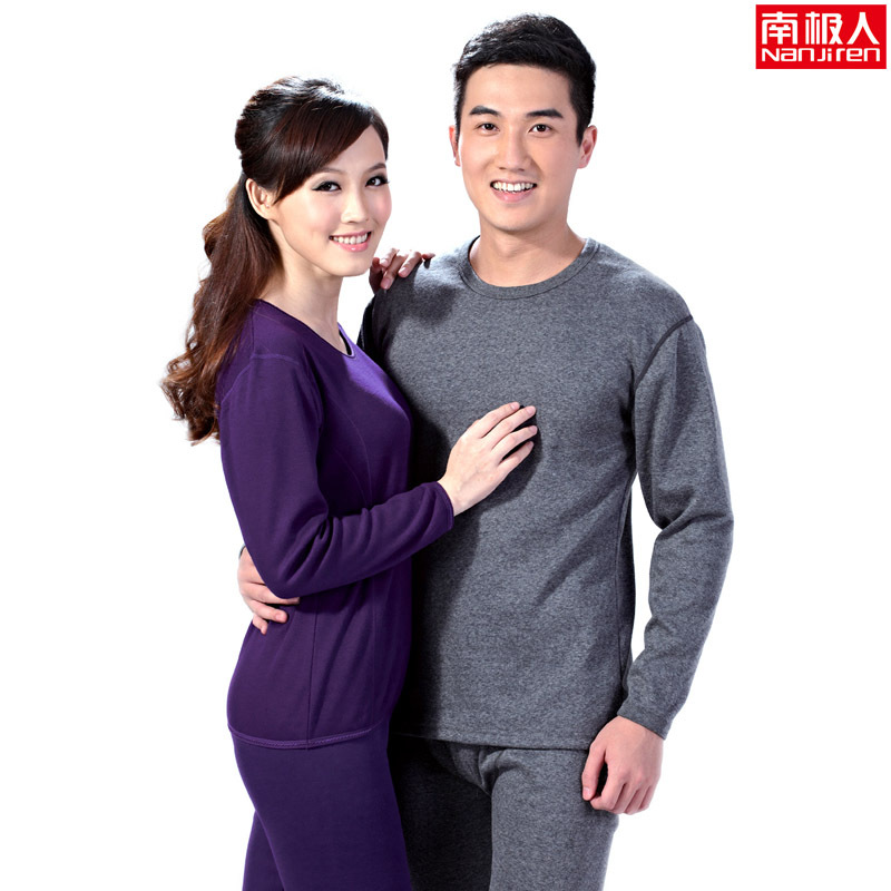 Gold cashmere thermal underwear set thickening o-neck lovers set