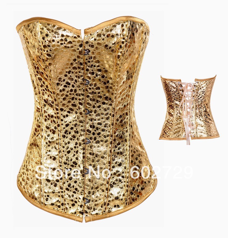 Gold pvc lace up bond steel busk front corset busiter clubwear showgirl factory supplier S-2XL