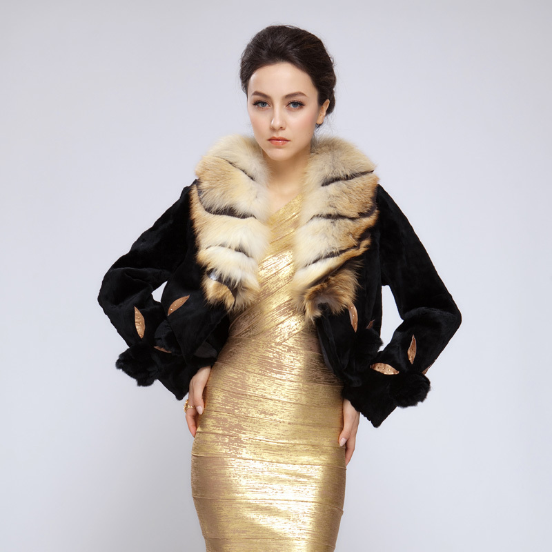 Gold raccoon fur short design rabbit fur coat as339