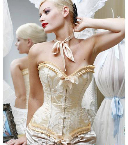 gold white Women Bone Black Lace Bustier Corset+G string Set Lingerie Free Shipping  8136