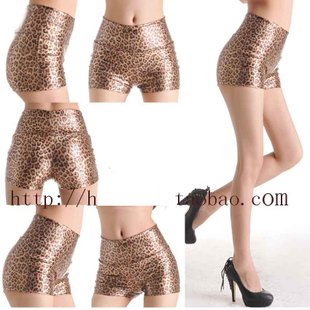 Golden leopard high waist faux leather hot pants shorts, boots, pants legging