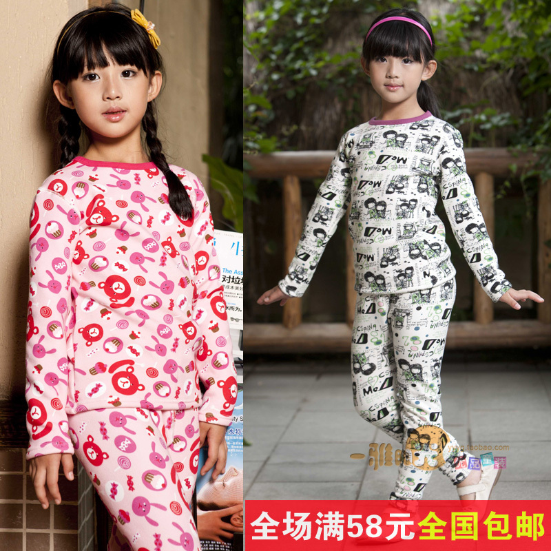 Golden plus velvet thickening 2012 plus size female child thermal underwear set baby sleepwear