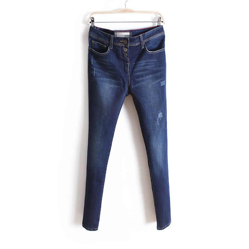 Good quality 2013 all-match 3 buckle wearing white scratches slim denim skinny pants pencil pants female wk1514