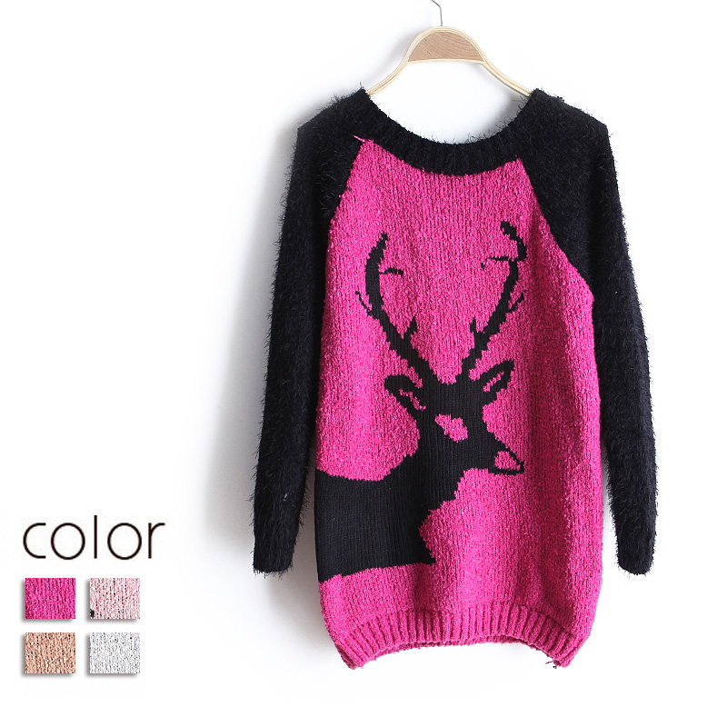 Good quality 2013 spring sweet onta pattern color block decoration o-neck raglan sleeve mohair sweater wx1393