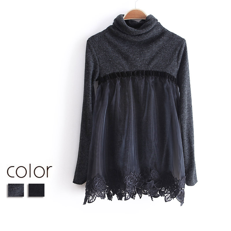 Good quality 2013 women's turtleneck sweep gauze lace crochet slim wt1935 basic sweater