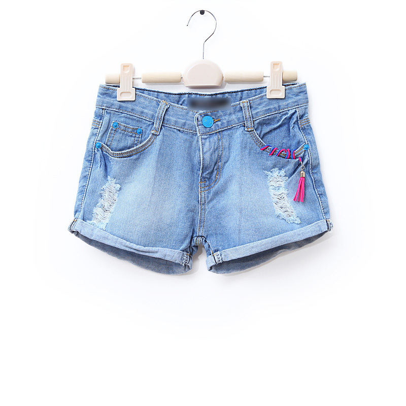 Good quality 2013new summer all-match water wash wearing white hole tassel decoration low-waist denim shorts female wd737