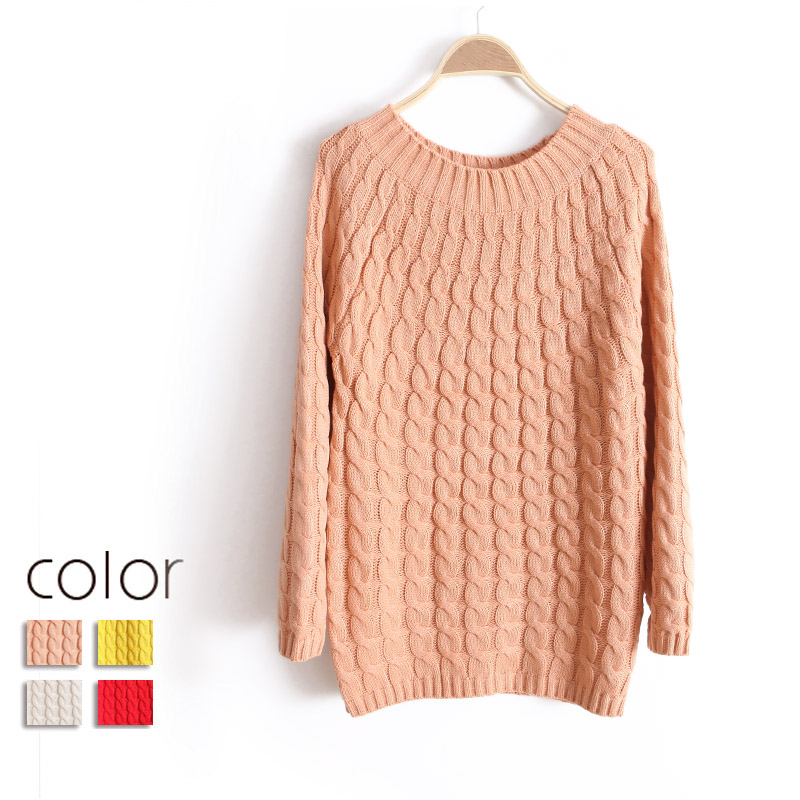 Good quality 2013new women's medium-long twisted knitted o-neck long-sleeve pullover sweater wx1262