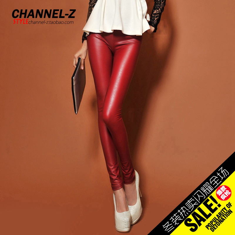 Good Quality Channel-z 2013 autumn and winter fashion vintage elastic waist elastic slim pencil basic leather trousers