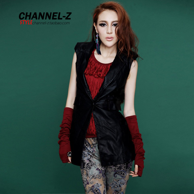 Good Quality Channel-z 2013 fashion autumn and winter bf unisex wind suit collar PU pads sleeveless medium-long vest