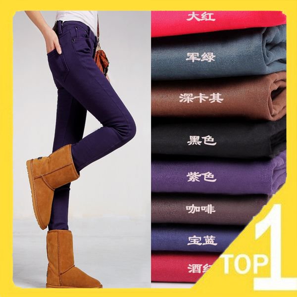 Good Quality New Thicken Colour Flexible Fleeces Warm Skinny Jeans Woman Slim Pants,Size 26-34