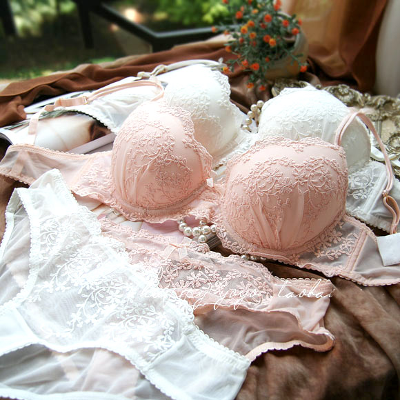 Gorgeous lace ! gauze patchwork dream white mysid powder pure comfortable bra set