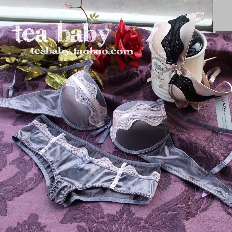 Gorgeous nati champagne purple satin thin thick bra underwear set