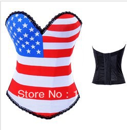 Goth Punk Rock Hook US Flag Boned Corset Bustier TOP Halloween Costume S-2XL   M0228