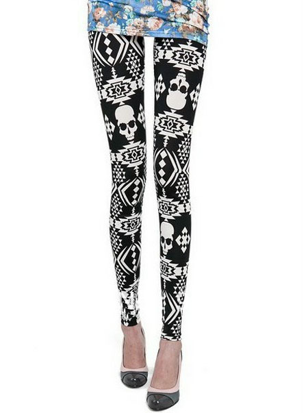 Gothic Leggings Wet Look Pants Stockings Fetish Skull Tights free shipping