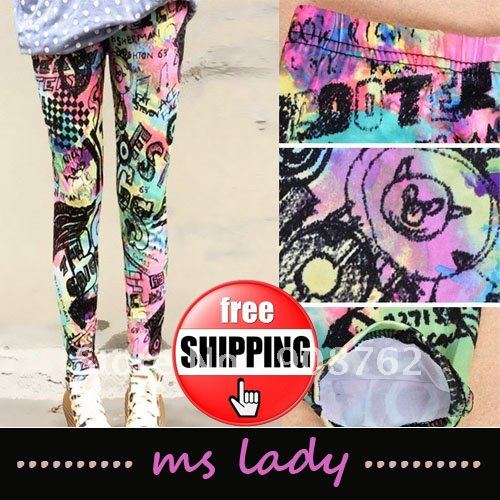 graffiti leggings for women 2012 fashion printed leggings/tights ladies stocking sexy 5pcs/lot free shipping HK airmail