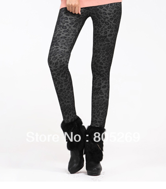 Gray Leopard Winter Casual Warm Pantyhose Leggings Tights