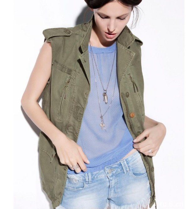 Green army style sleeveless jacket women neutral vest jacket /1 piece Free shipping/FZ0710