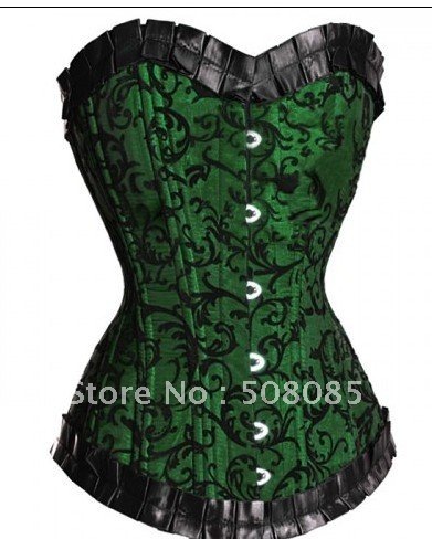 Green Black Lace Side Printing Steel Botton Corset Bodybuilding Bust Vest 5204