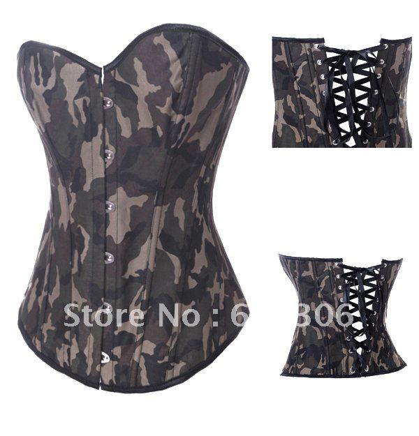 Green Brocade Pattern Overbust_Army Corsets