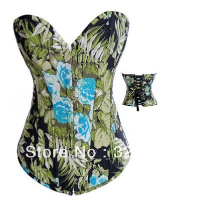 Green Denim Leaf and Flower Print Corset LB4466 Size S M L XL 2XL