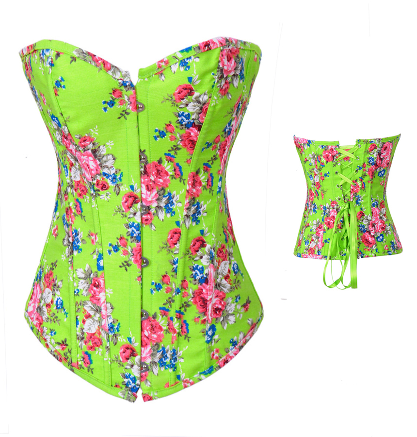 Green floral fashion jeans corset busiter clubwear S-2XL factory supplier