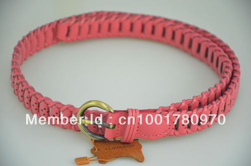 Green Pink 2013 Fashion Hand-made Leather Braided Belt Old English Brass Buckle For Long Dress/Short Dress/Long T-shirt/Trousers