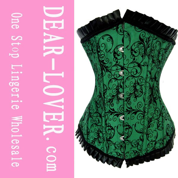 Green Ruffled Underbust Corset Lace Up Back LC5210 Cheaper price Free Shipping  Fast Delivery